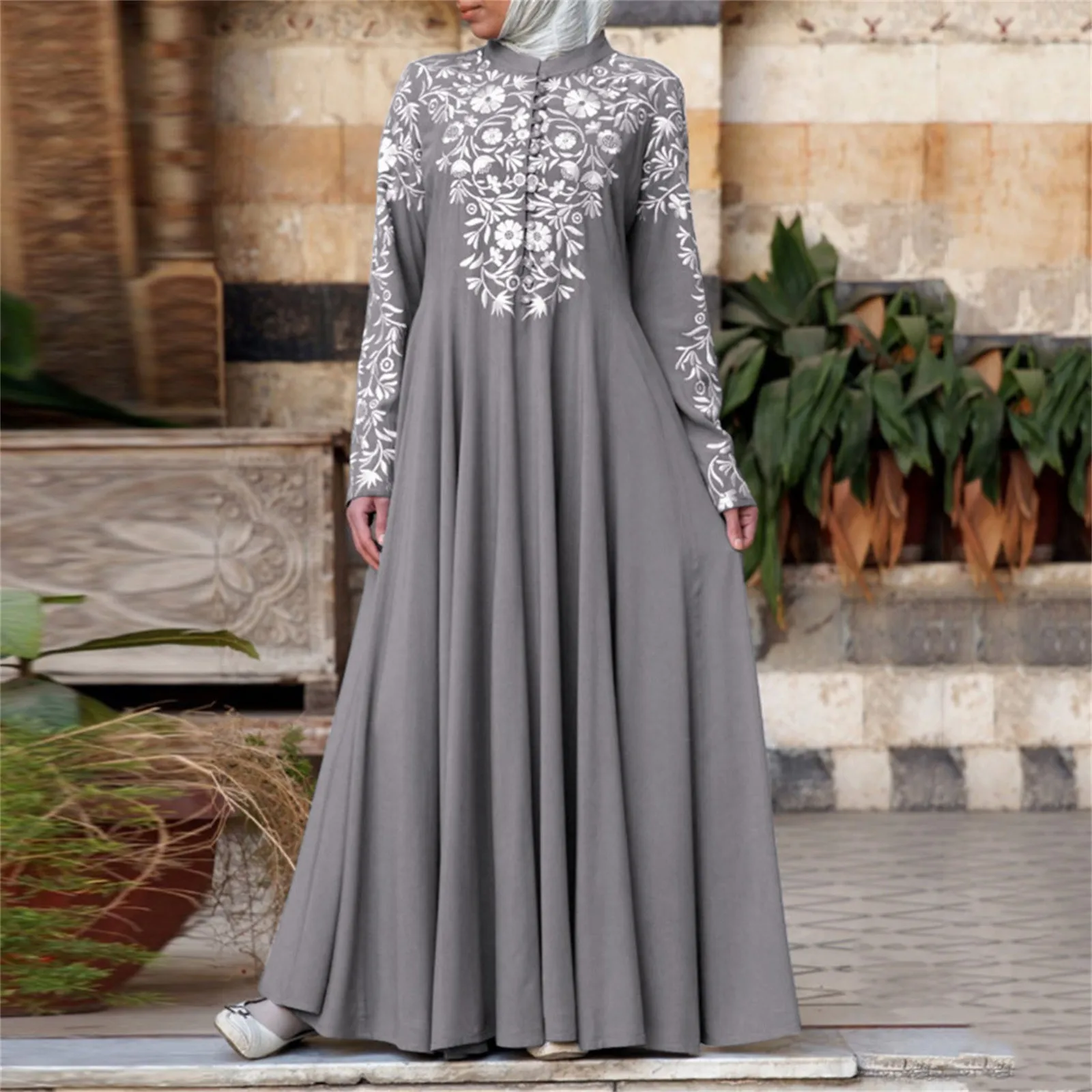

Элегантное мусульманское Кружевное платье-абайя с вышивкой, вечернее платье макси, длинное платье с расклешенным рукавом, платья, Юба, Средний Восток, Рамадан ИД