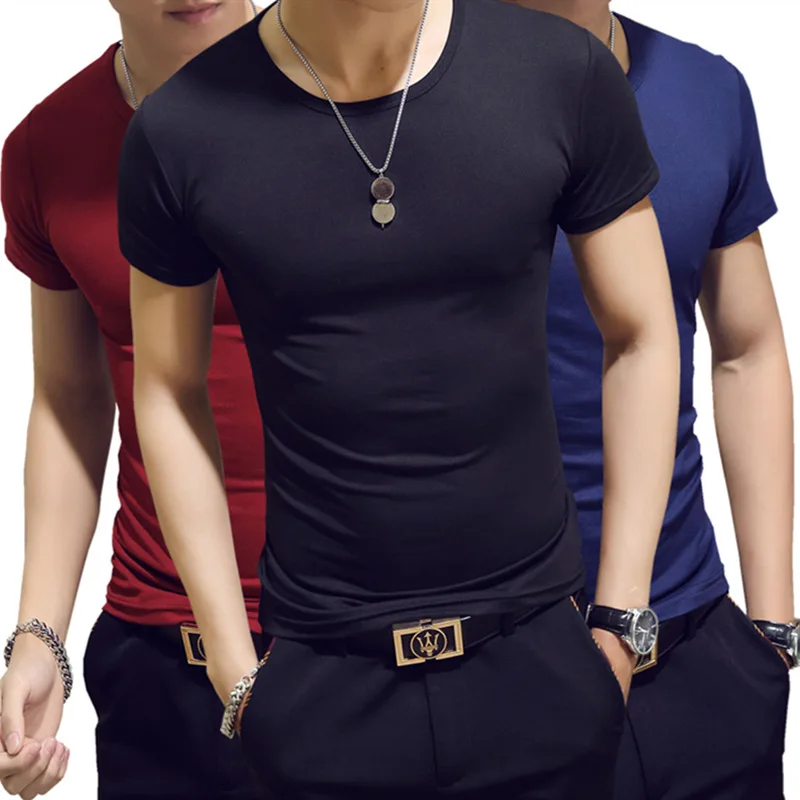 

A1853 Mens V neck Man T-shirt For Male Tshirts M-4XL Solid Color Basic Top