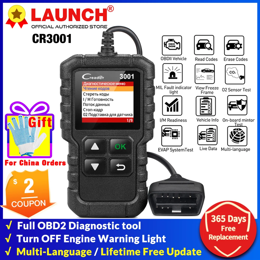 

LAUNCH X431 Creader CR3001 OBD2 Scanner Engine Fault Automotive OBDII OBD Code Reader Diagnostic Scan Tool Free Update PK ELM327