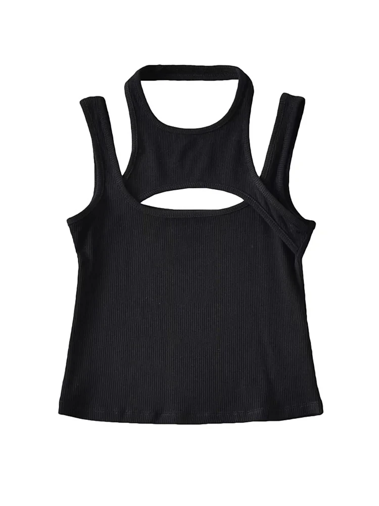 Asymmetrical Crop Top y2k E-girl Hollow Out Knitted Corset Sleeveless O Neck Mini Vest Basic Casual Sporty Summer