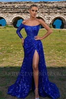 sexy one shoulder strapless prom dress modern thigh high slits floor length evening dress sequined party gown