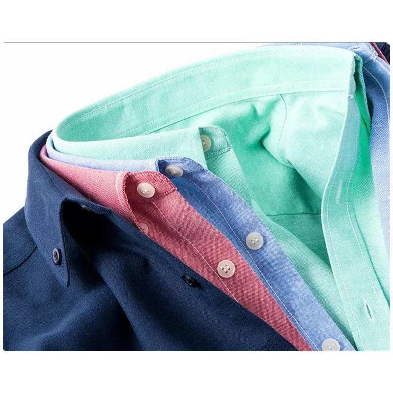 High Quality Men Oxford Shirts Spring Cotton 60%+40% Polyester Men's Casual-Fit Long-Sleeve Solid Pocket Oxford Shirt B0052 5