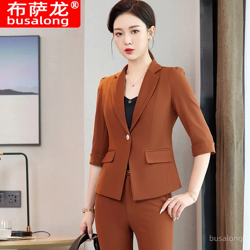 

Mid-Sleeve Suit Business Suit Women's Summer Thin Temperament Goddess Style White Collar Office Wear Senior Sentong Work Clothes