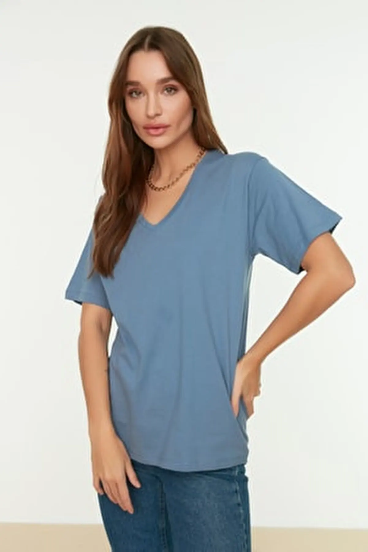 

Женская трикотажная футболка с V-образным вырезом, 100% хлопок