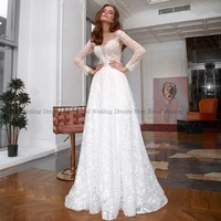 exquisitea line wedding dresses tulle lace v neck print lace applique open back 2022 summer floor length gowns robe de ma