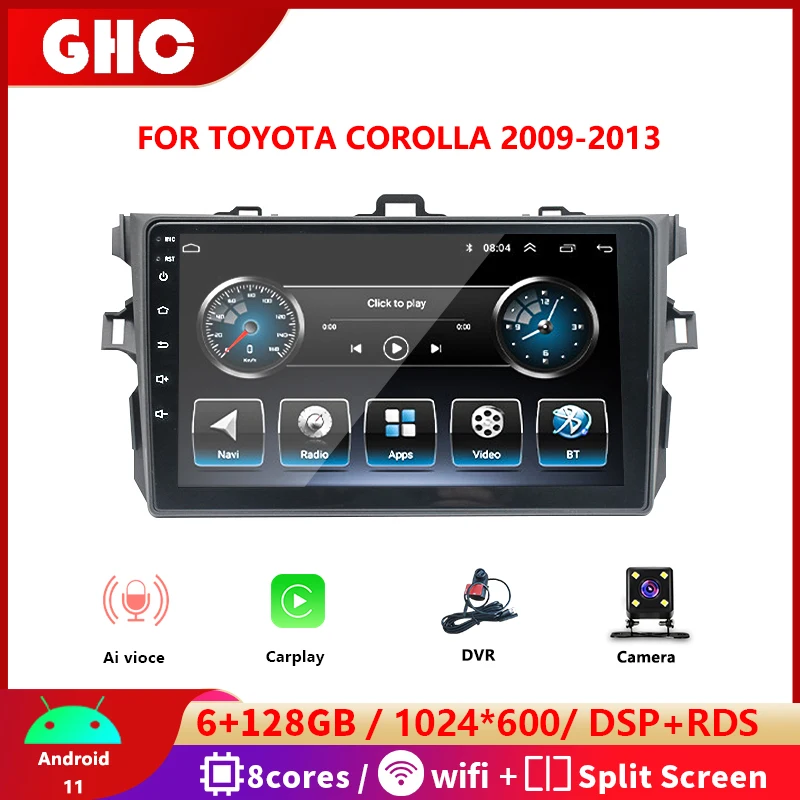 

GHC 9 Inch Car Radio 2 Din Android for Toyota Corolla 2009-2013 Car Media Central with DVR in the Car Carplay Auto Multimedia