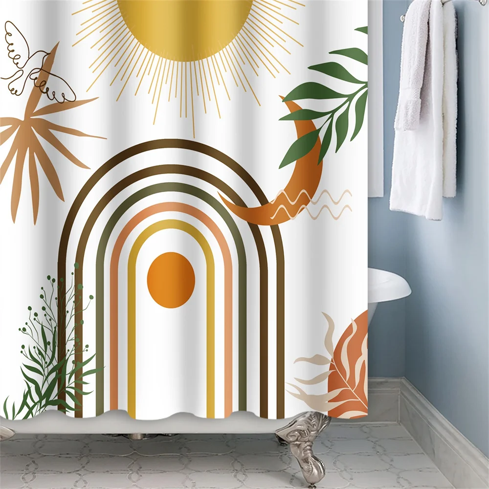 

Nordic Style Abstract Art Boho Shower Curtain Waterproof Polyester Bath Curtain Morandi Color Block Curtain Bathroom Decor