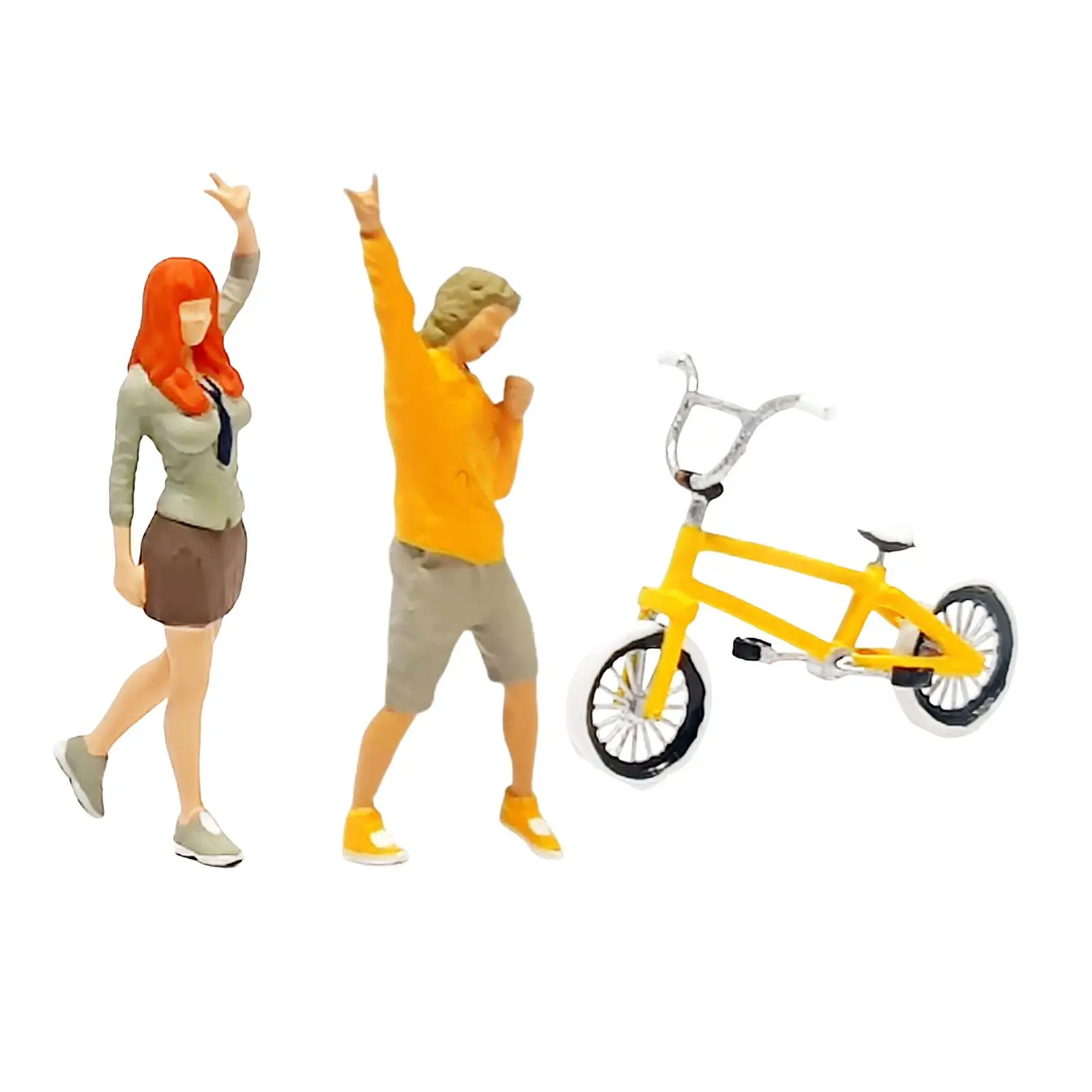 3Pcs 1:64 Women Men Figure with Bike Movie Props Collections Diorama Scenery Decoration images - 6
