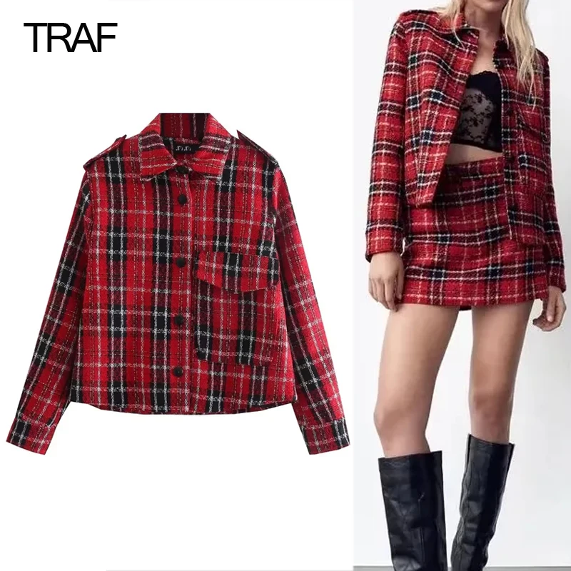 

Куртка женская твидовая в клетку, с длинным рукавом, на осень/зиму