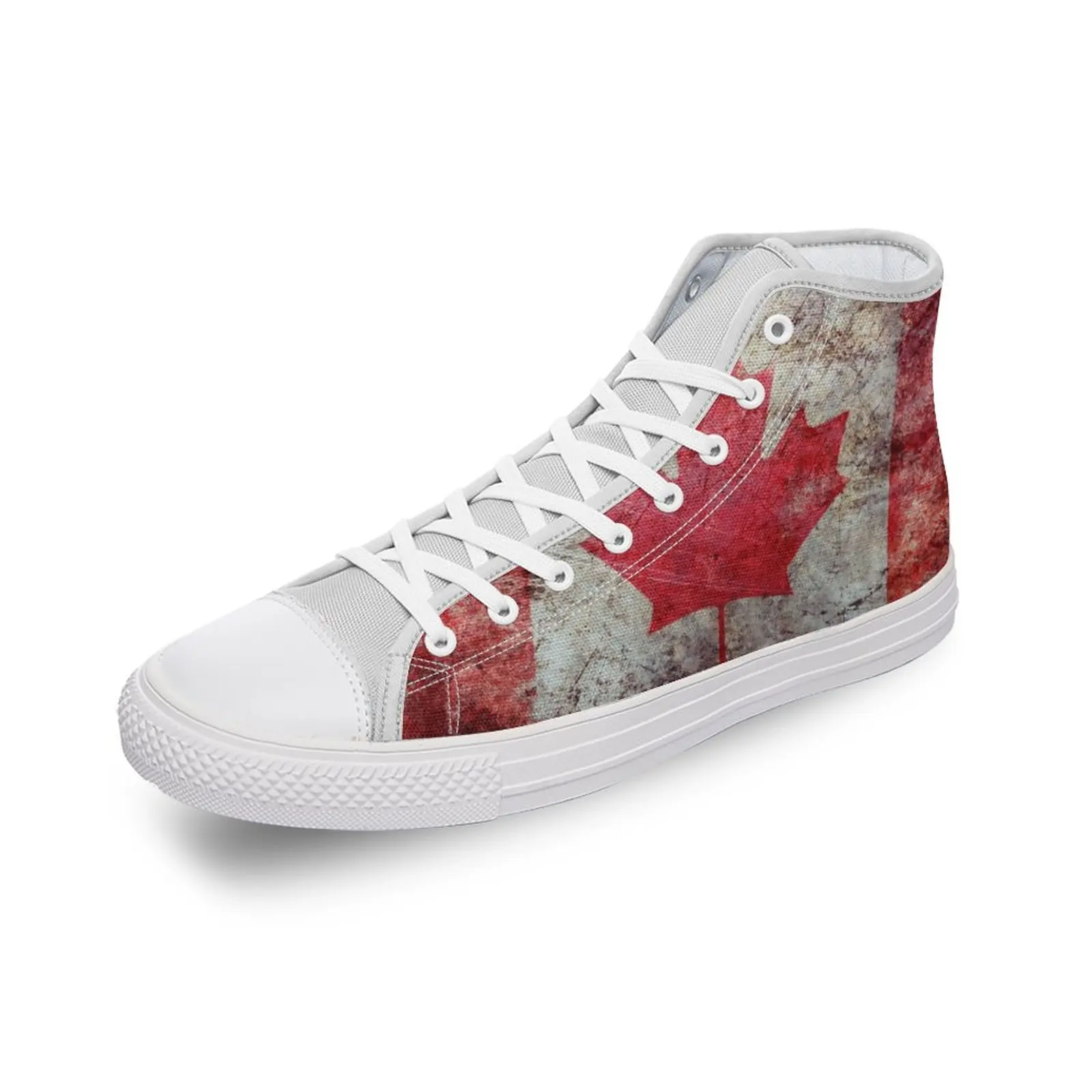 

Холщовые кроссовки с высоким верхом и флагом Канады, роскошная повседневная обувь «сделай сам» для мужчин и женщин, модные кроссовки на плоской подошве, спортивная обувь с 3D рисунком