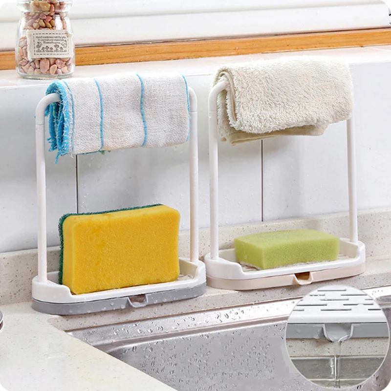 

16.8x7x19.3cm Kitchen Storage Rack Dishcloth Hanging Rack Towel Sponge Drain Racks Bathroom Soap Holder Sink Desktop Organizer