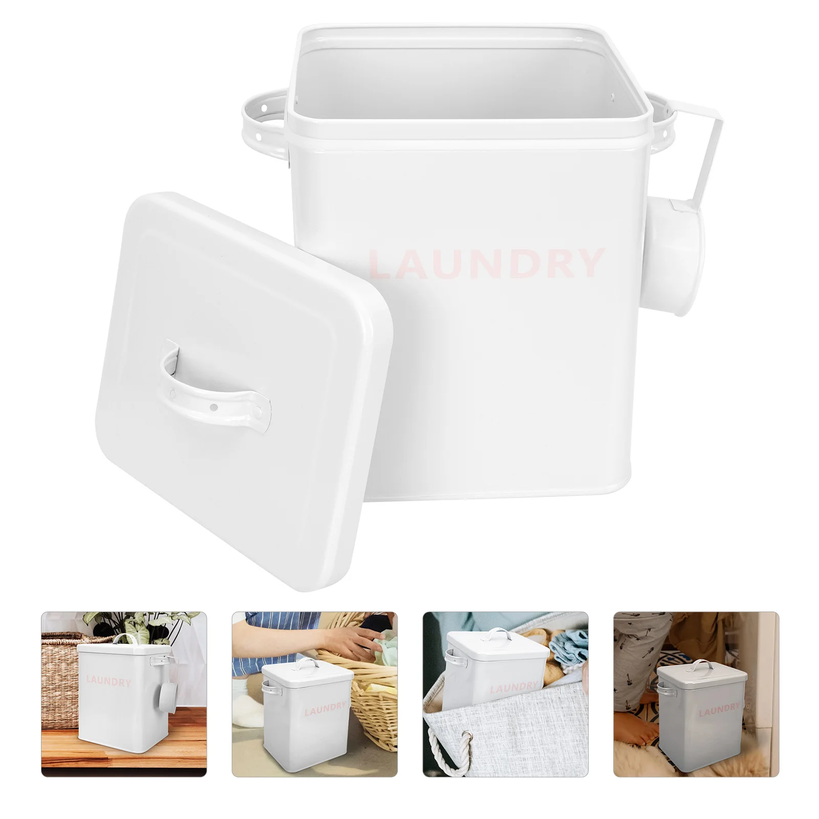 

Iron Sheet Laundry Detergent Bucket Washing Powder Container Holder with Scoop