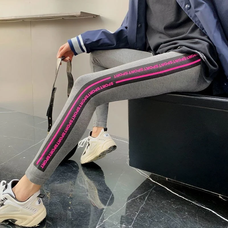 

Summer spring letter print sports yoga pants Fitness cotton high waist elastic leggings women trousers