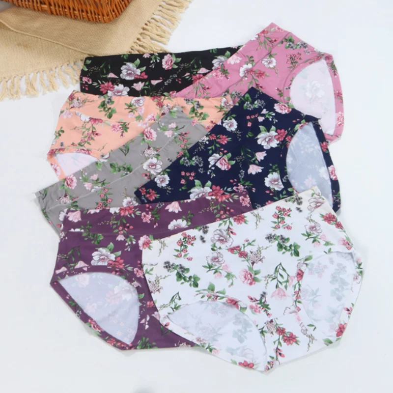 

4XL-12XL Sexy Women's Mid Waist Panties High Elasticity Underwear Breathable Large Size Floral Briefs Lingerie Female Underpants