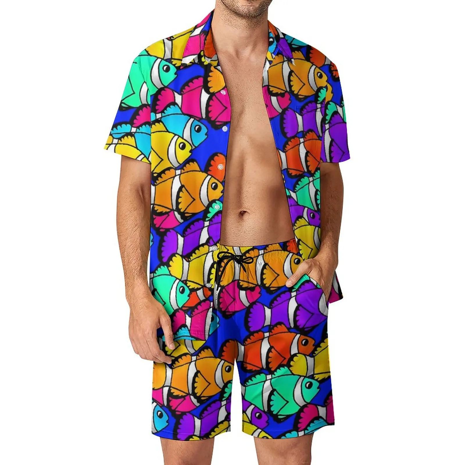 

Tropical Marine Men Sets Rainbow Clownfish Casual Shorts Streetwear Beach Shirt Set Short-Sleeve Oversized Suit Birthday Present
