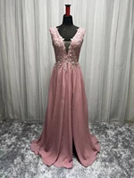 sexy chiffon women plus size custom made party dress evening gowns v neck 2022 lace dusty pink mother of the bridal dress