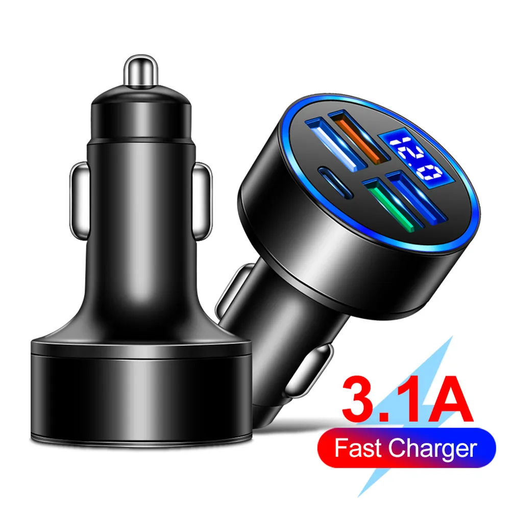 Купи Car Charger 3.1A Fast Charging 4 USB and 1 Type C Charging Adapter 12V/24V with Voltmeter for iPhone 13 12 11 Pro Max Samsung за 163 рублей в магазине AliExpress