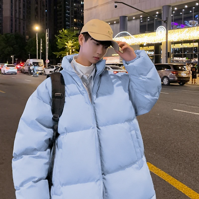 Winter Basic Solid Puffer Jacket Korean Fashion Trends Stand Collar  Coats Teenage Oversized Thick Parkas Mens Casual Clothing