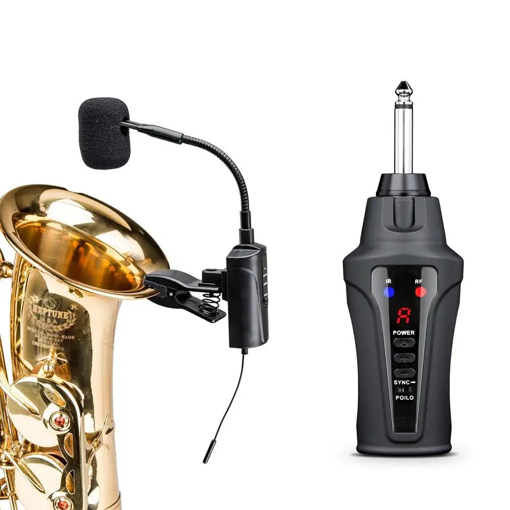 

Wireless Saxophone Microphone System Clip UHF Receiver Transmitter Mic for Horn Trumpet Brass Instrument