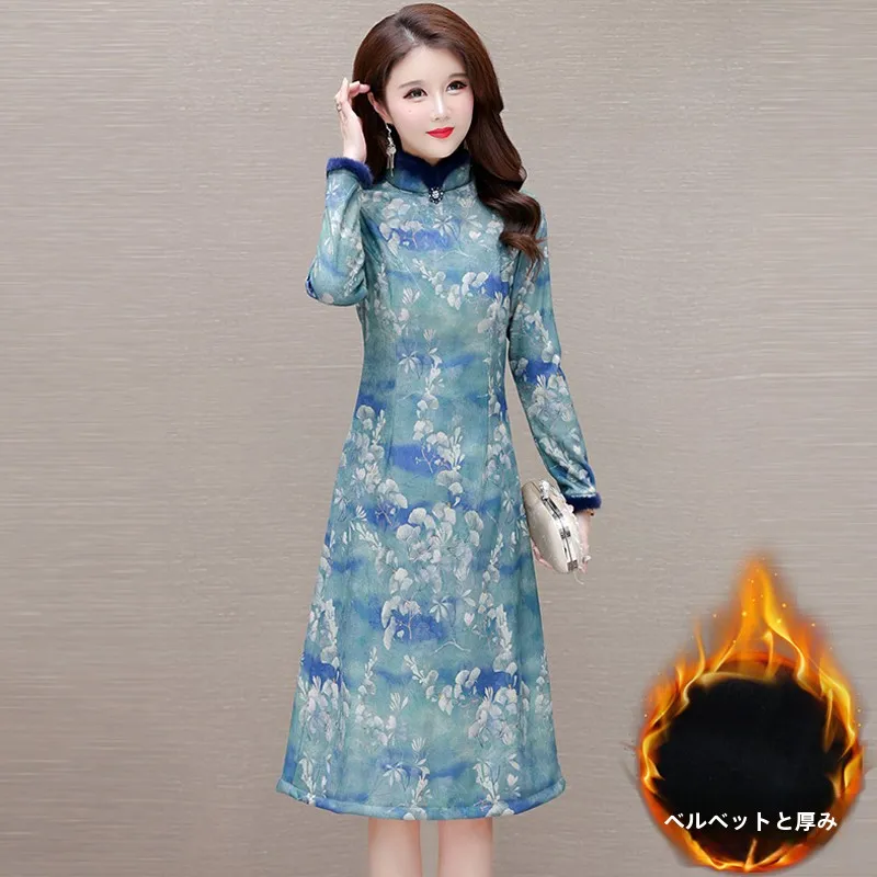 Новое китайское улучшенное повседневное носимое платье с длинными рукавами для