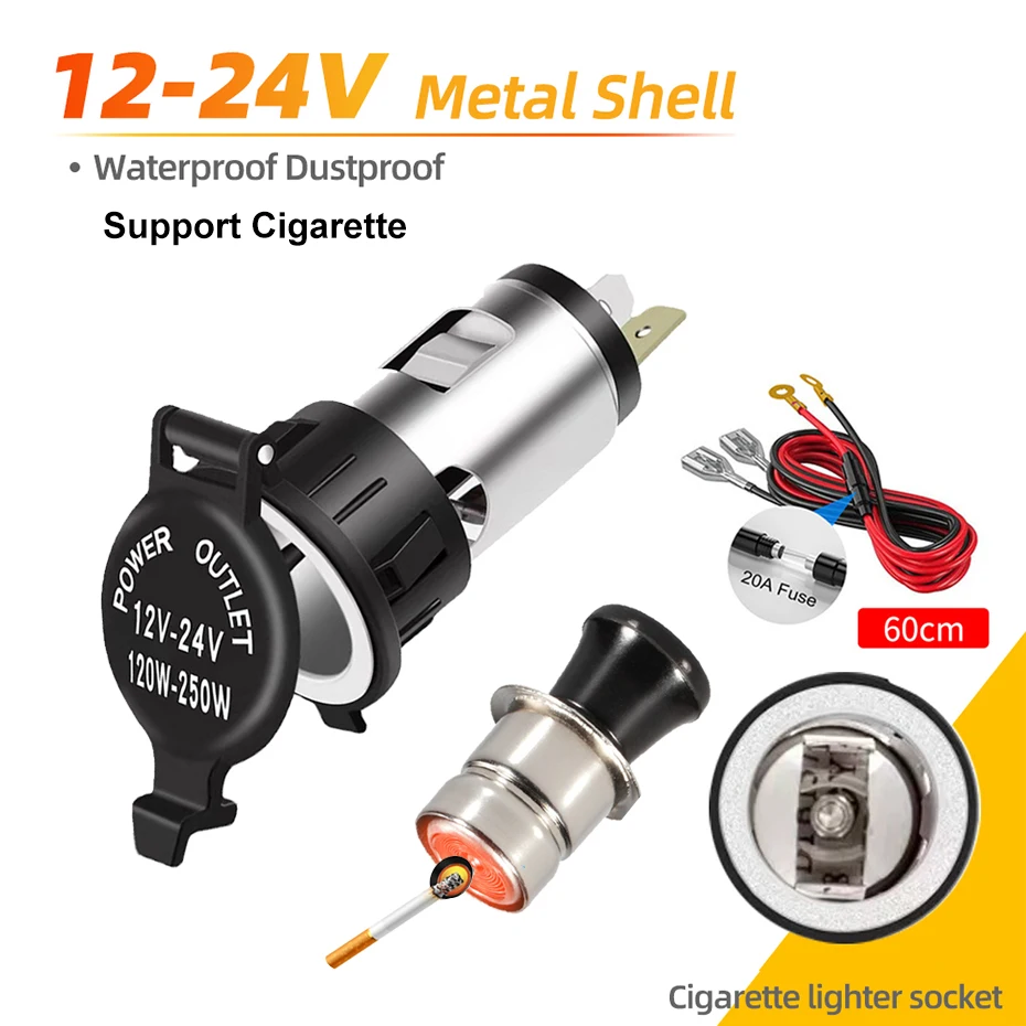 

Автомобильный прикуриватель, универсальная розетка, портативная розетка 12 В-24 В 120 Вт-250 Вт для автомобиля, грузовика, мотоцикла, лодки