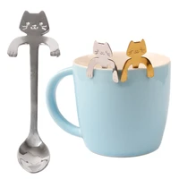 stainless steel spoons lovely cat hanging coffee cup spoon ice cream dessert teaspoon creative hanging scoop tableware