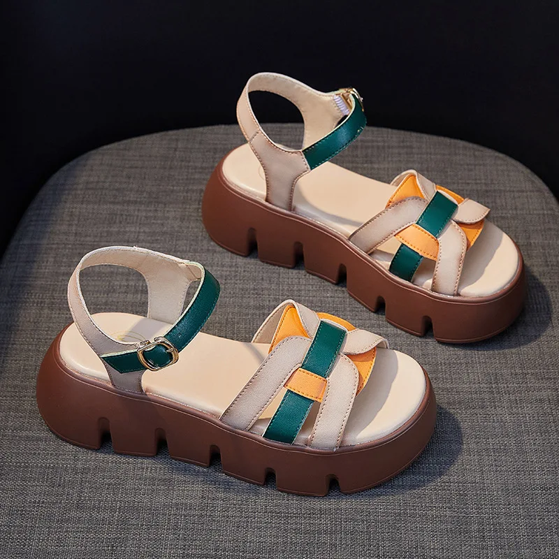 CICIYANG Roman Sandals for Women Genuine Leather Summer 2023 New Ladies Platform Wedge Flats Retro Woven Peep Toe Shoes Handmade