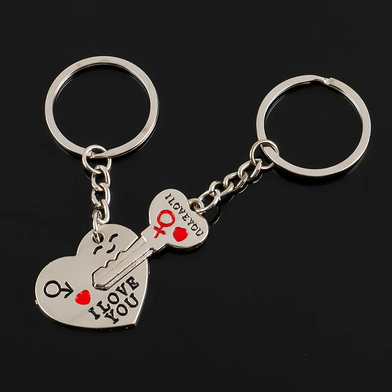 

2Pcs Hot Sale Zinc Alloy Silver Plated Lovers Cat Keychain Couple My Heart Keyring Fashion Lovers Gift Backpack Car Key Pendent