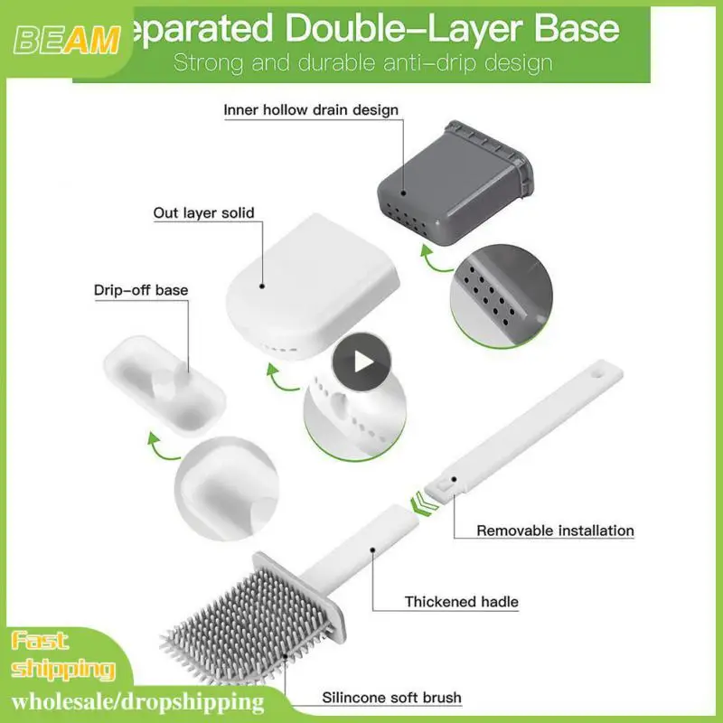 

Household Toilet Cleaning Brush Flat Head Flexible With Base Long Handle Toilet Suit Flexible For Wc Bathroom Toilet Brush