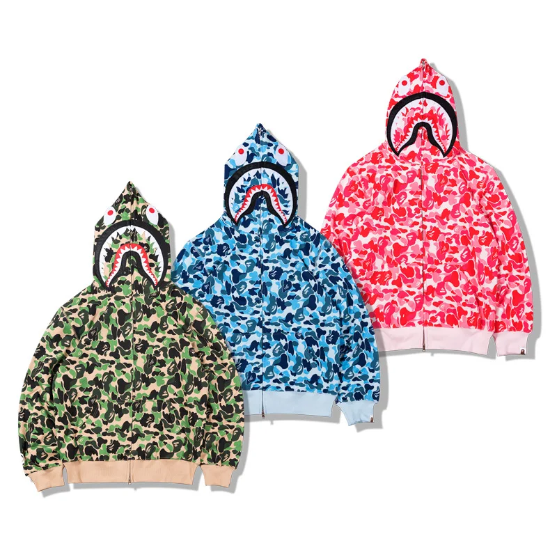 

Autumn and Winter Tide Brand Shark Camouflage Men's and Women's Casual Hooded Sweater Cardigan Jacket Streetwear Women