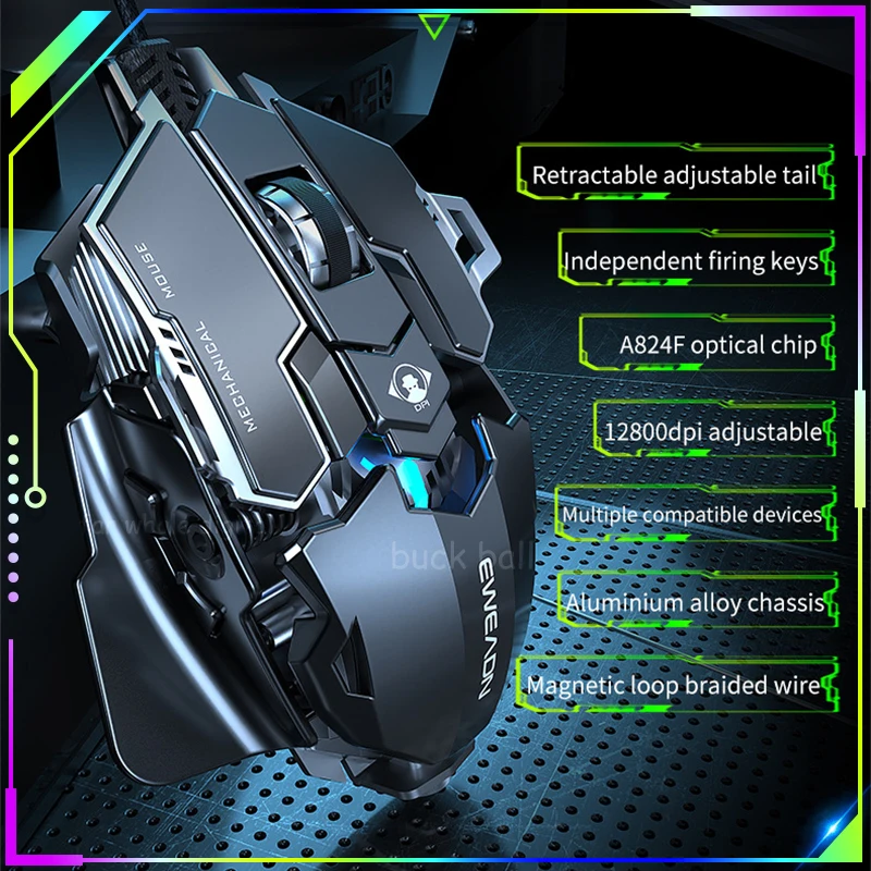 Проводная Механическая игровая мышь Eweadn Mk500, 12800 DPI, макропрограммирование, регулируемое расстояние для рук, для геймеров, E-Sport, для настольного Mac