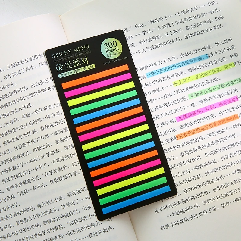 

300 Sheets Cute Ultra-fine Fluorescent Label Stickers Translucent Waterproof Classification Mark Sticky Notes Kawaii Stationery