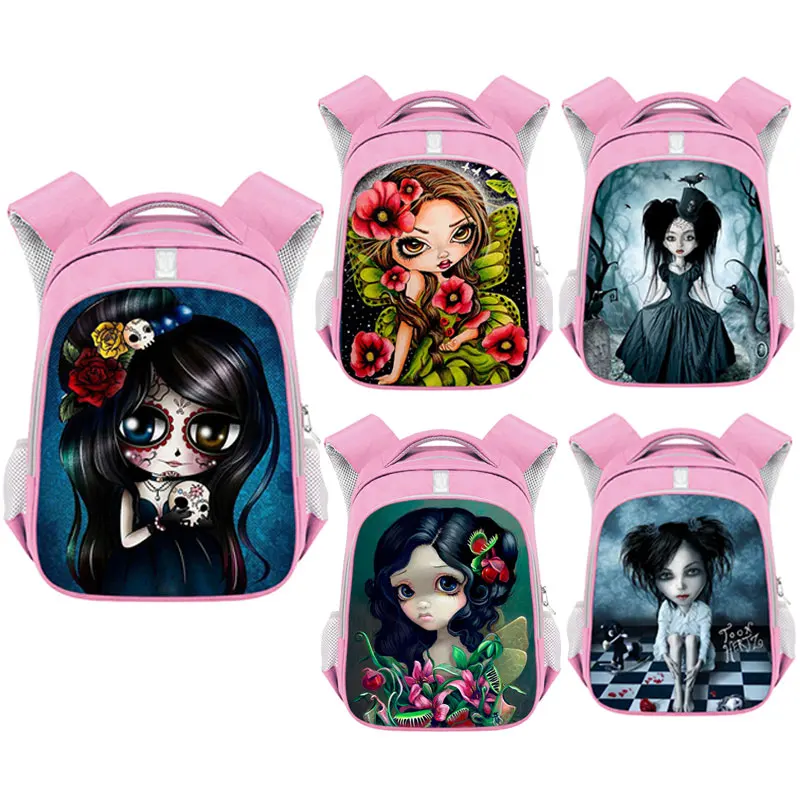 Cartoon Gothic Girl print Backpack girls school bags toon hertz kids kindergarten backpack pink  bookbag  preschool backpack