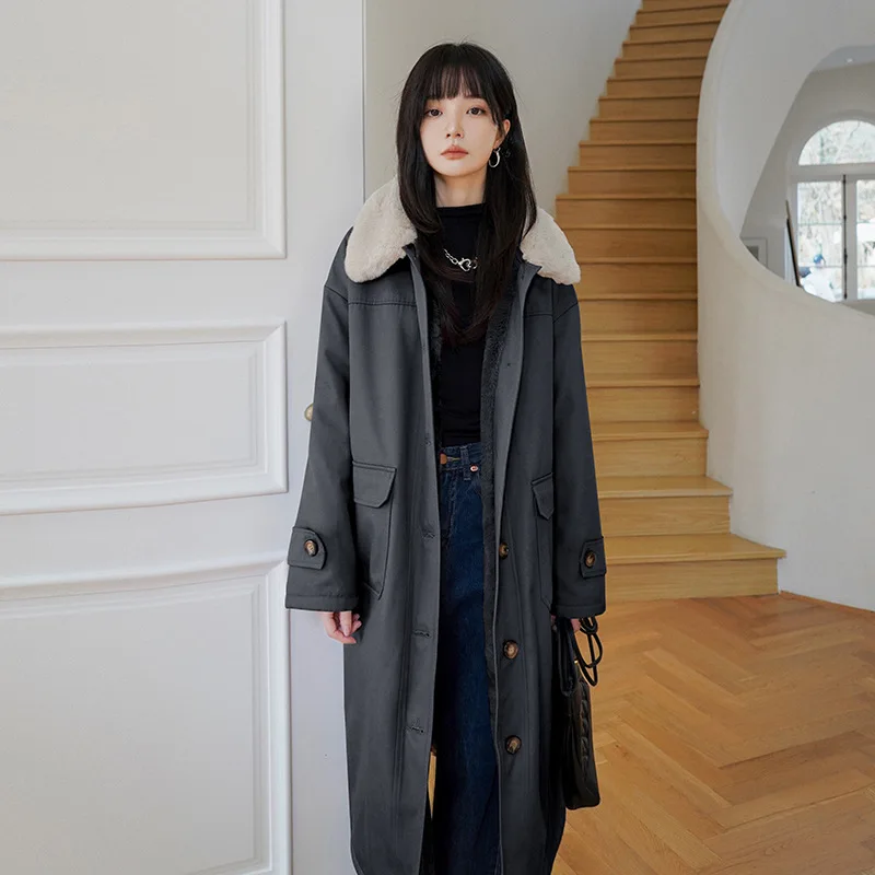 Long style style overcame liner, rabbit hair, plush and thickened tooling cotton jacket