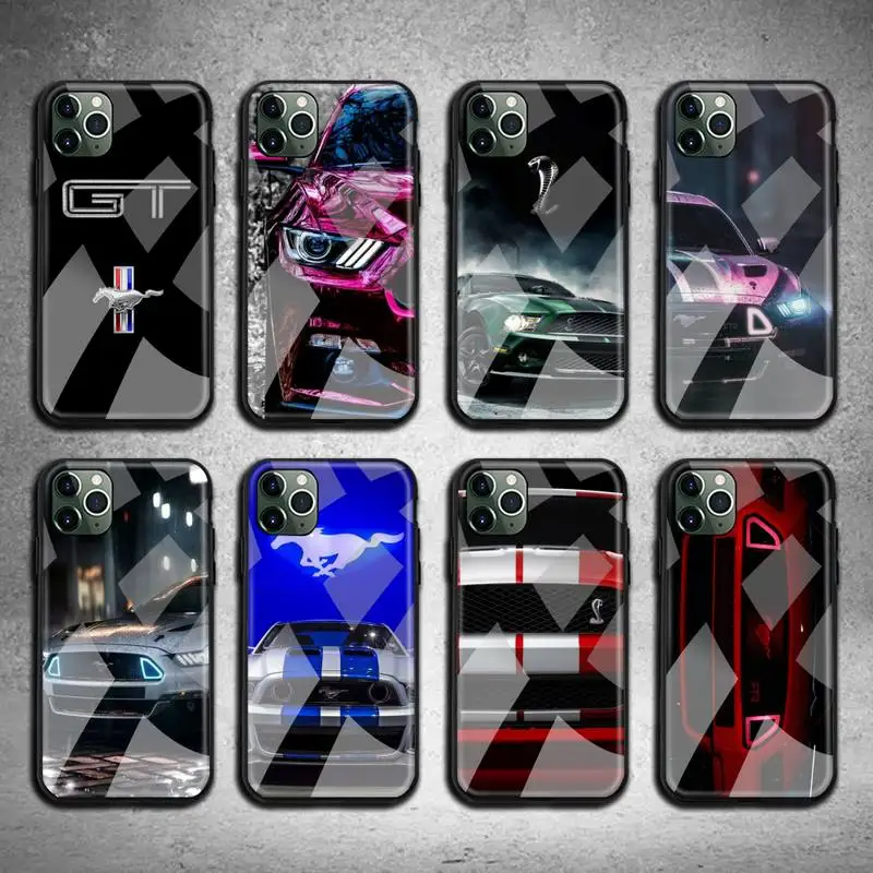 

cool sports car mustang Phone Case Tempered Glass For iPhone 13 12 11 Pro Mini XR XS MAX 8 X 7 6S 6 Plus SE 2020 cover