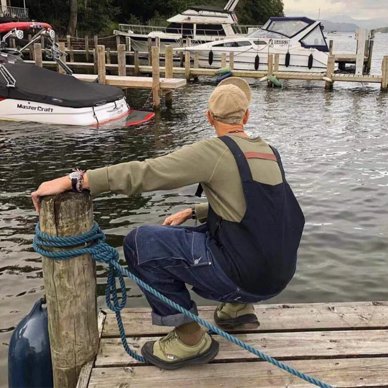 Color Matching Cargo Pants Mens American Suspenders Trend Suspenders Overalls Spring and Autumn Full Length Denim Trousers