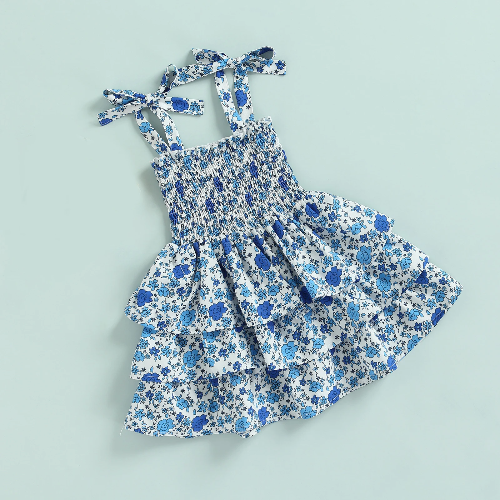 

2022 New Summer Sling Floral Layered Princess Dress Party Dress For Girls Costume Children Dress Kid Clothes