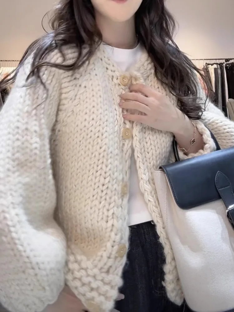 Вязаный кардиган с пышными рукавами в стиле ретро женский осенне-зимний новый