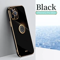 luxury plating ring holder square phone case for iphone 13 pro max 12 mini 11 7 8 plus xs xr 6plus 6 silicone stand cover 11pro