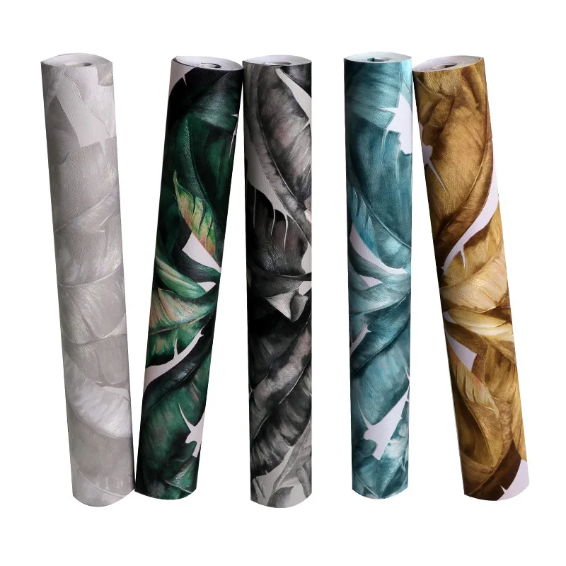 

3D three-dimensional nonwoven green plant banana leaf wallpaper tropical rainforest Nordic living room background wallpaper.