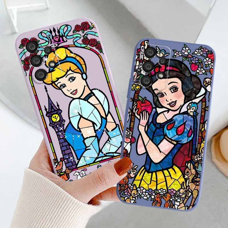 

Disney Cinderella Snow White Phone Case For Samsung A73 A53 A33 A52 A32 A71 A51 A21S A03S A50 A30 5G Liquid Rope Funda Cover