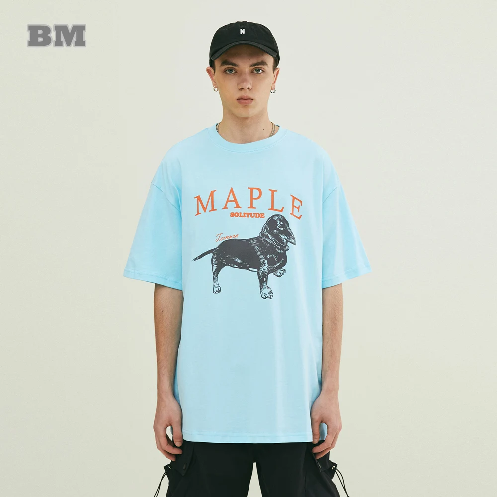 

2022 Summer American Trendyol Loose Oversized T-shirts Puppy Print Short Sleeve Harajuku High Quality Cotton Top Men Clothing