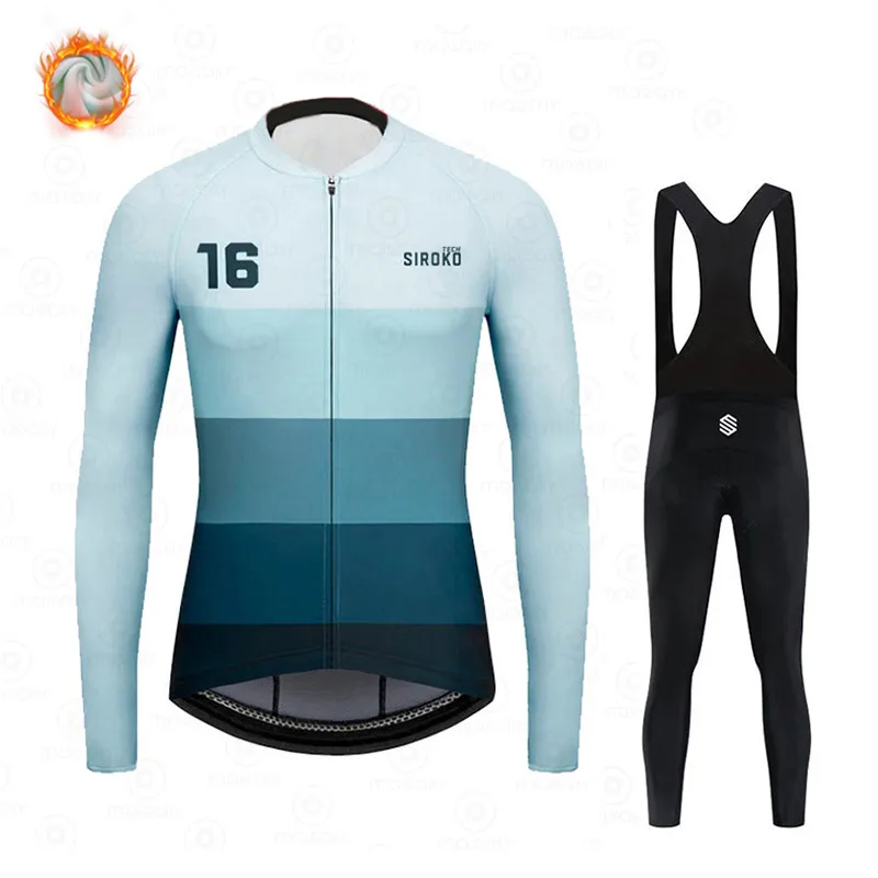 

2023 SirokoTech Winter Cycling Jersey set Men long sleeves MTB Jersey Bike maillot Ropa Ciclismo Thermal Fleece Cycling Clothing