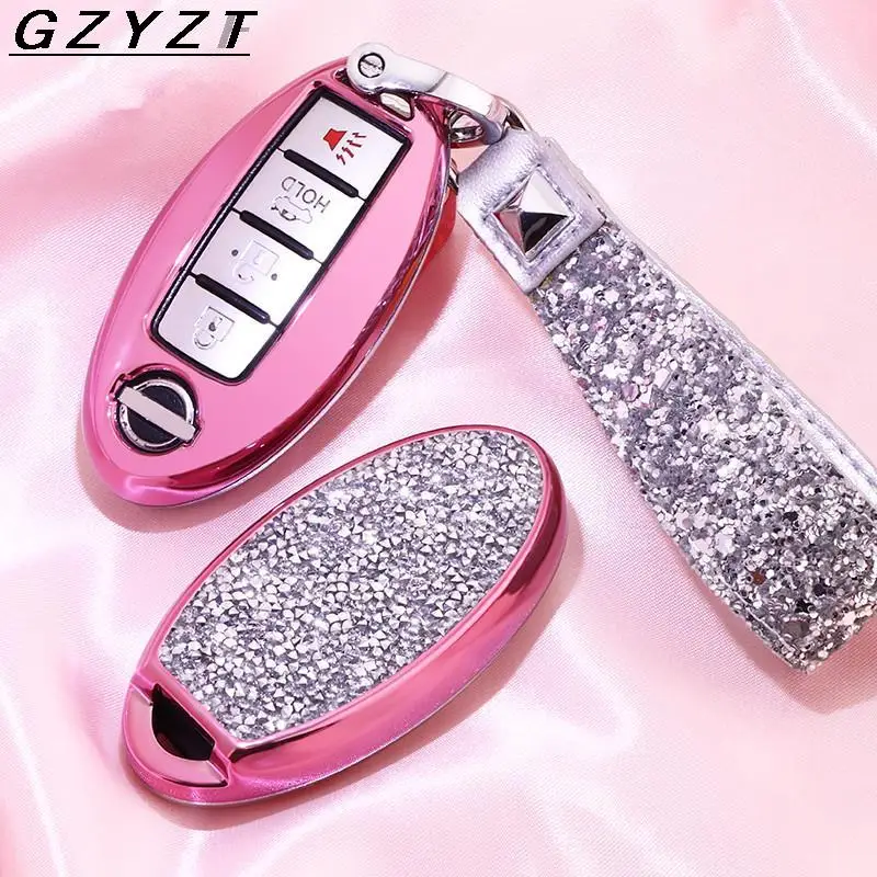 

Artificial Crystal Car Key Case Cover Protect Shell Holder For Nissan Tidda Livida X-Trail T31 T32 Qashqai March Juke Pathfinder