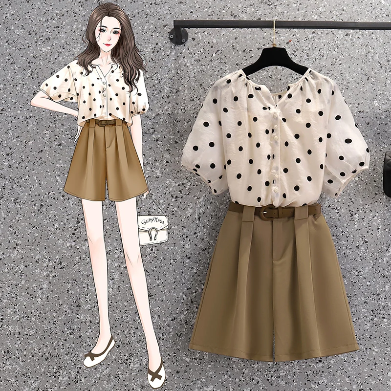 

Cute Women's Clothing 2022 Summer New Short Sleeve Slim Shirt Fashion Shorts Girls Two-piece Suit j129