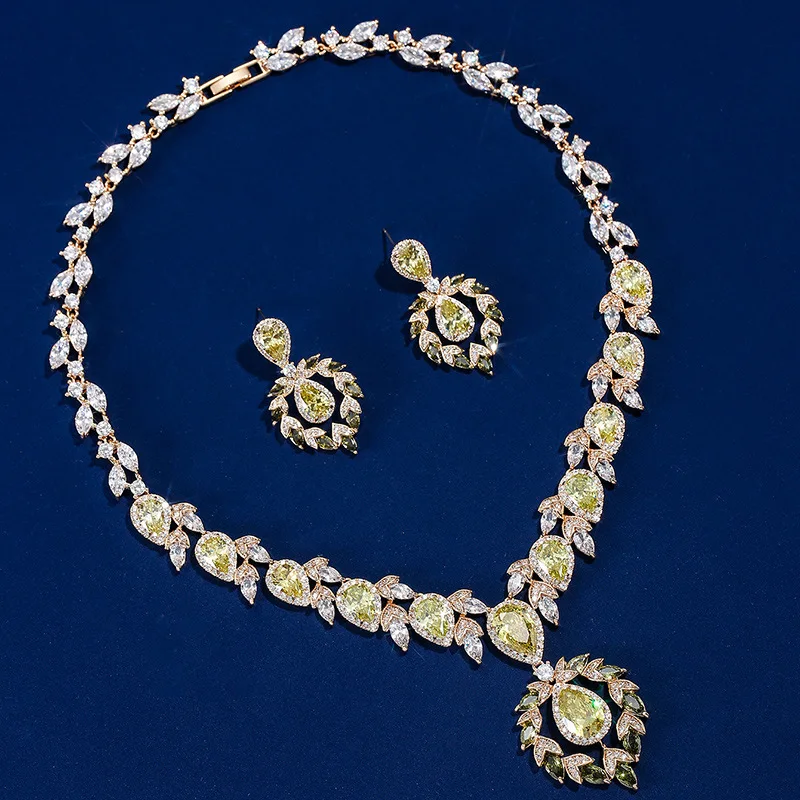 

HIBRIDE Luxury 2pcs Necklace And Earrings Sets For Women Wedding Cubic Zircon Crystal CZ Dubai Bridal Party bijoux femmel N-1477