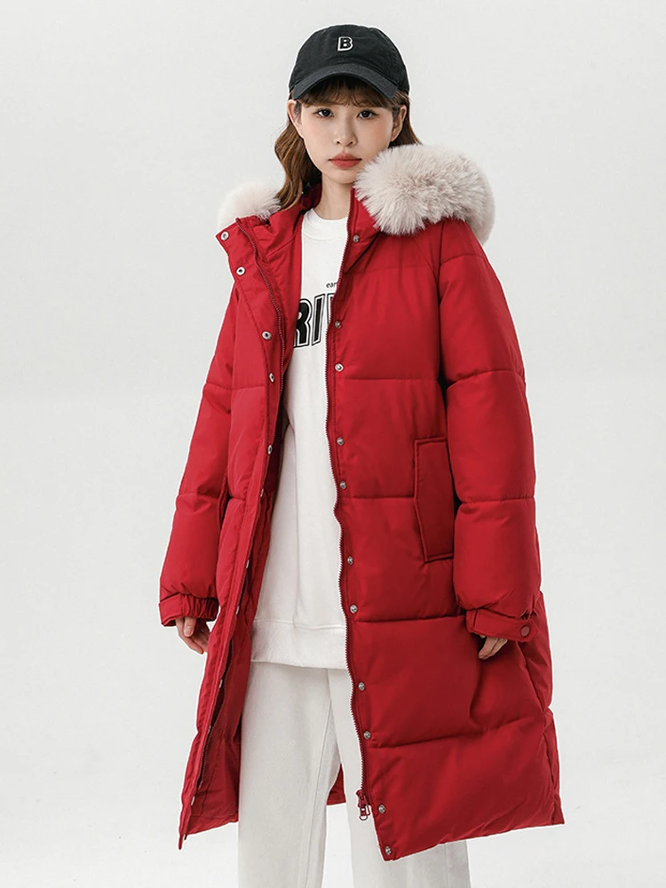 GOPLUS 2022 Down Sustans Hooded Coat Women Clothing Warm Rabbit Fur Collar Jackets Long Quilted Coats Fashion Tops Women Jackets