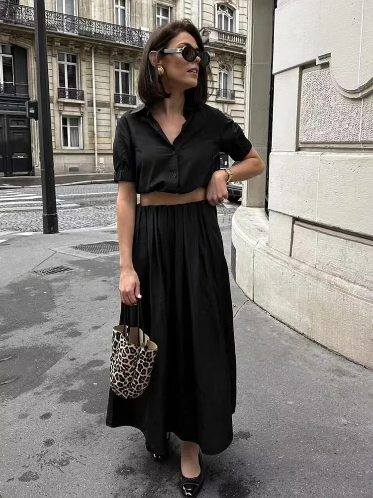 Женский комплект из двух предметов рубашка с коротким рукавом и длинная юбка