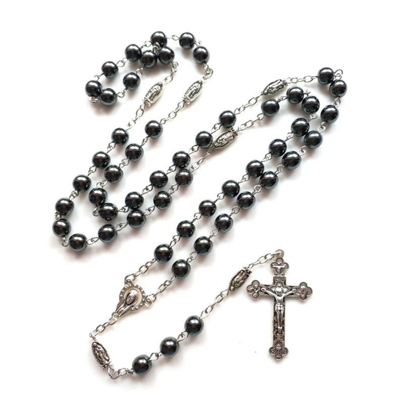 

448B гематитовый камень четки ожерелья крест из бисера кулон религиозная цепочка на шею католические христианские украшения для