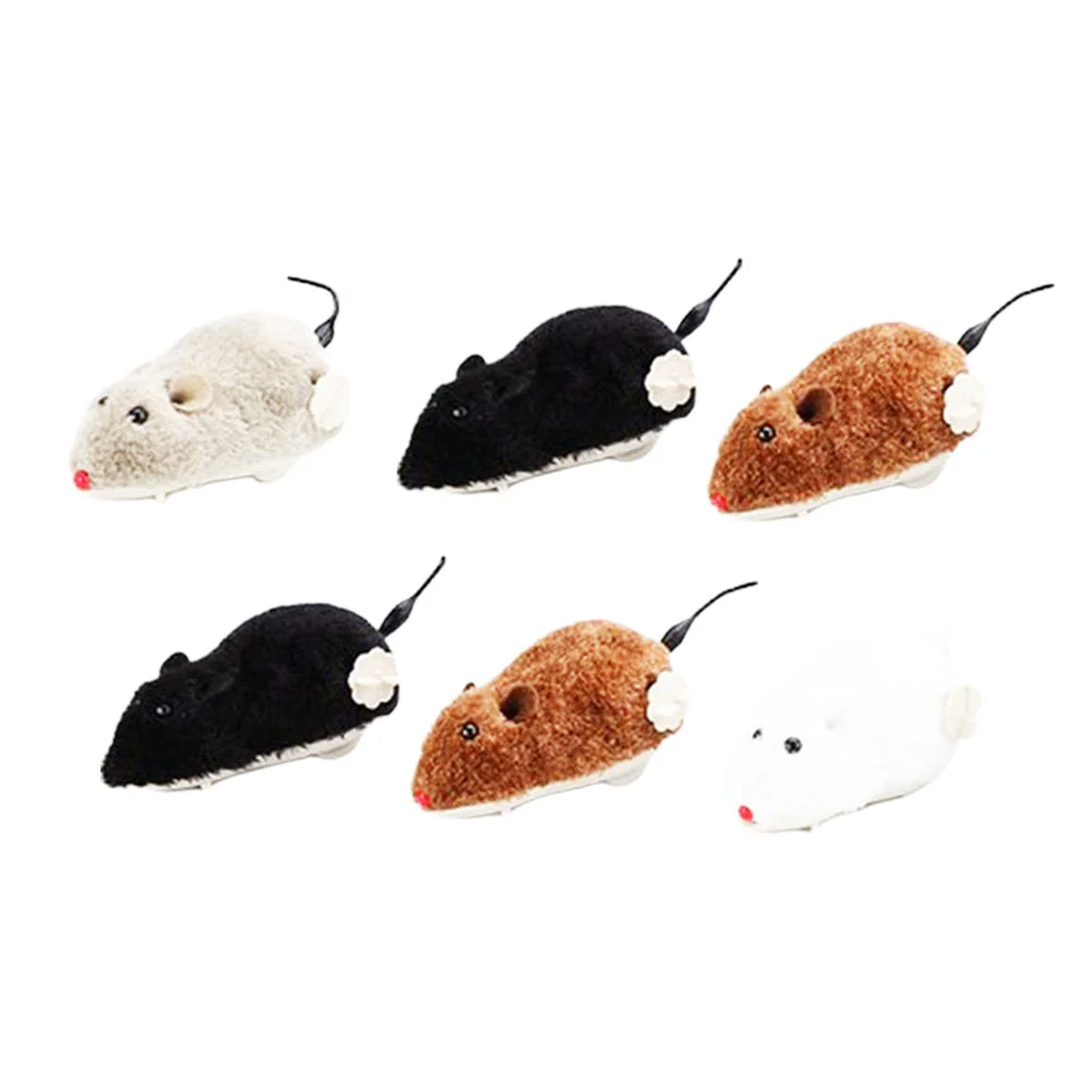 

6 Pcs Fluffy Stuffed Animals Wind Walking Toy Clockwork Mouse Wind-up Toys Model